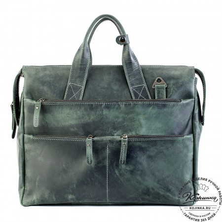 Кожаная деловая сумка "Марк" (изумруд крейзи)
