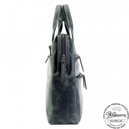 Кожаная деловая сумка "Марк" (изумруд крейзи)