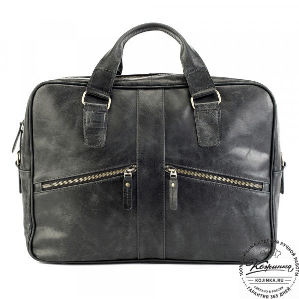 Кожаная деловая сумка "Окленд нью" (чёрный антик). фото 1