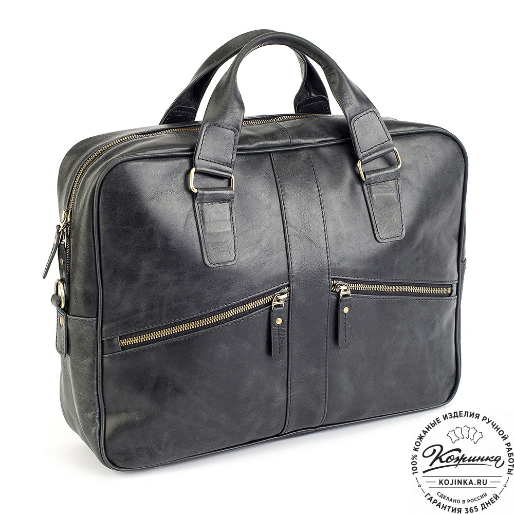 Кожаная деловая сумка "Окленд нью" (чёрный антик)