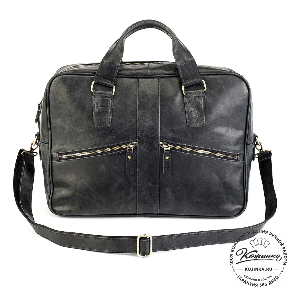 Кожаная деловая сумка "Окленд нью" (чёрный антик)