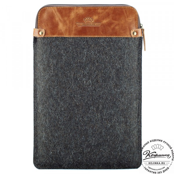 Чехол для ноутбука из кожи и войлока "Гладиатор" (серый с коричневым). фото 1