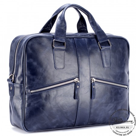 Кожаная деловая сумка "Окленд нью" (синий антик)