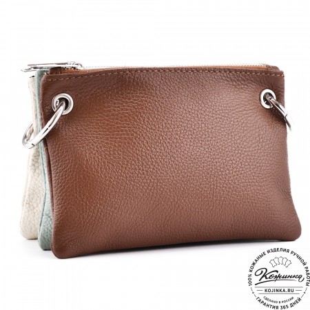 Женская кожаная сумка "Трио" (бежевый/мята/коричневый)