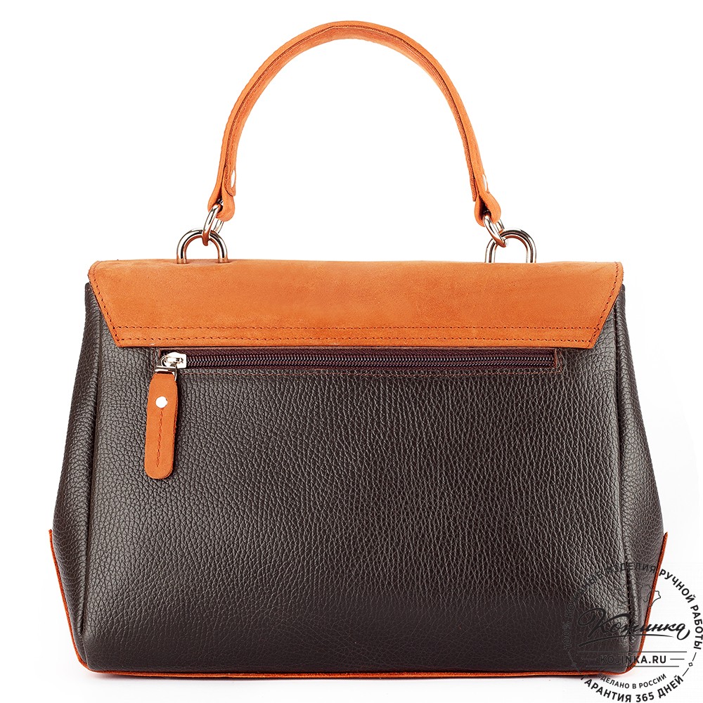 Женская кожаная сумка "Эстель" (тёмно-коричневый с оранжевым)