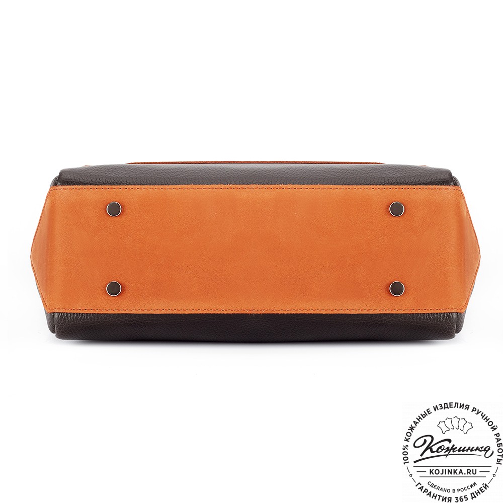 Женская кожаная сумка "Эстель" (тёмно-коричневый с оранжевым)