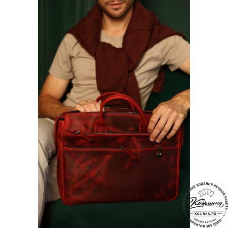  Кожаная деловая сумка "Гранд" (вишня крейзи) 