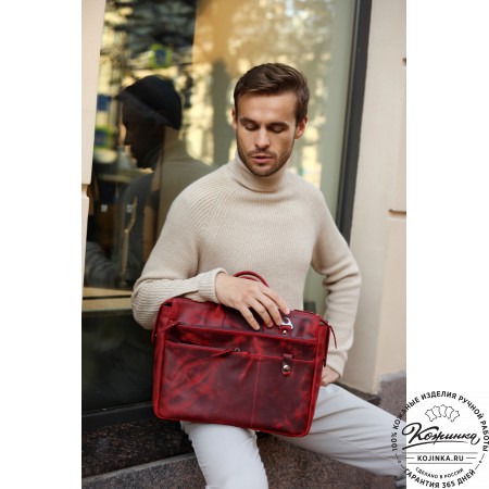  Кожаная деловая сумка "Гранд" (вишня крейзи) 