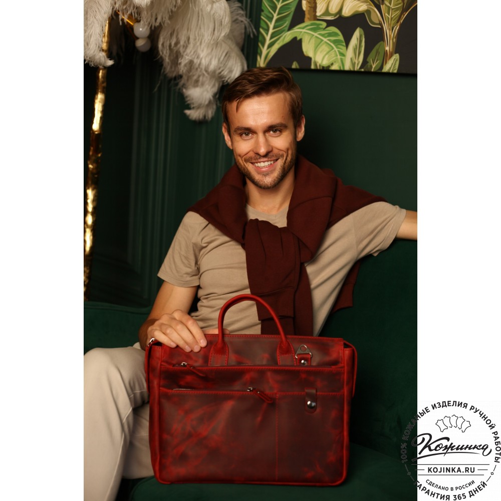  Кожаная деловая сумка "Гранд" (вишня крейзи) 