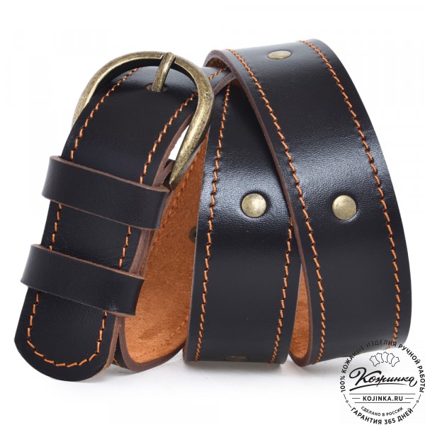  Кожаный мужской ремень Анри Нью (коричневый с пистонами). фото 1