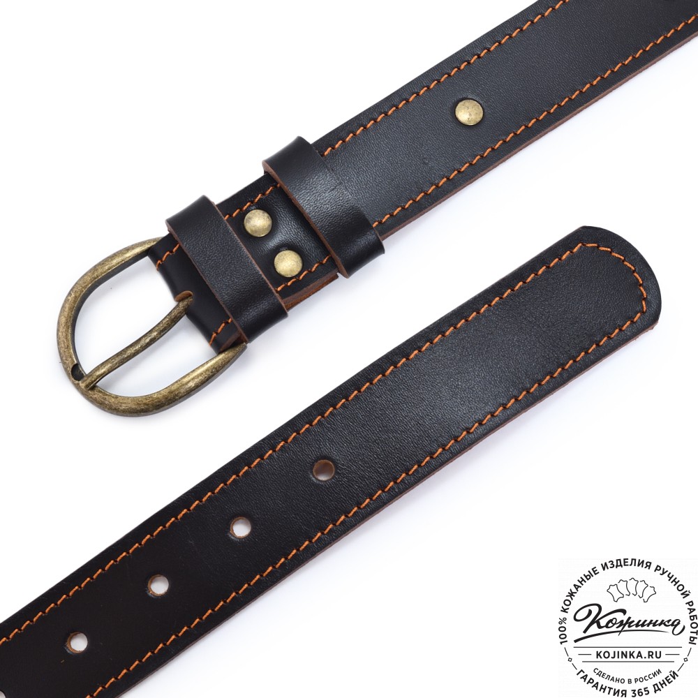  Кожаный мужской ремень Анри Нью (коричневый с пистонами)