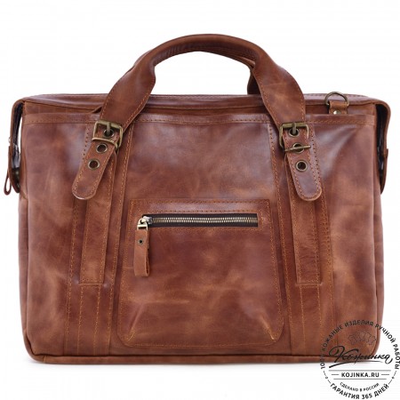 Кожаная деловая сумка "Доминик" (рыжий антик)