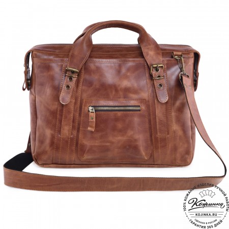 Кожаная деловая сумка "Доминик" (рыжий антик)