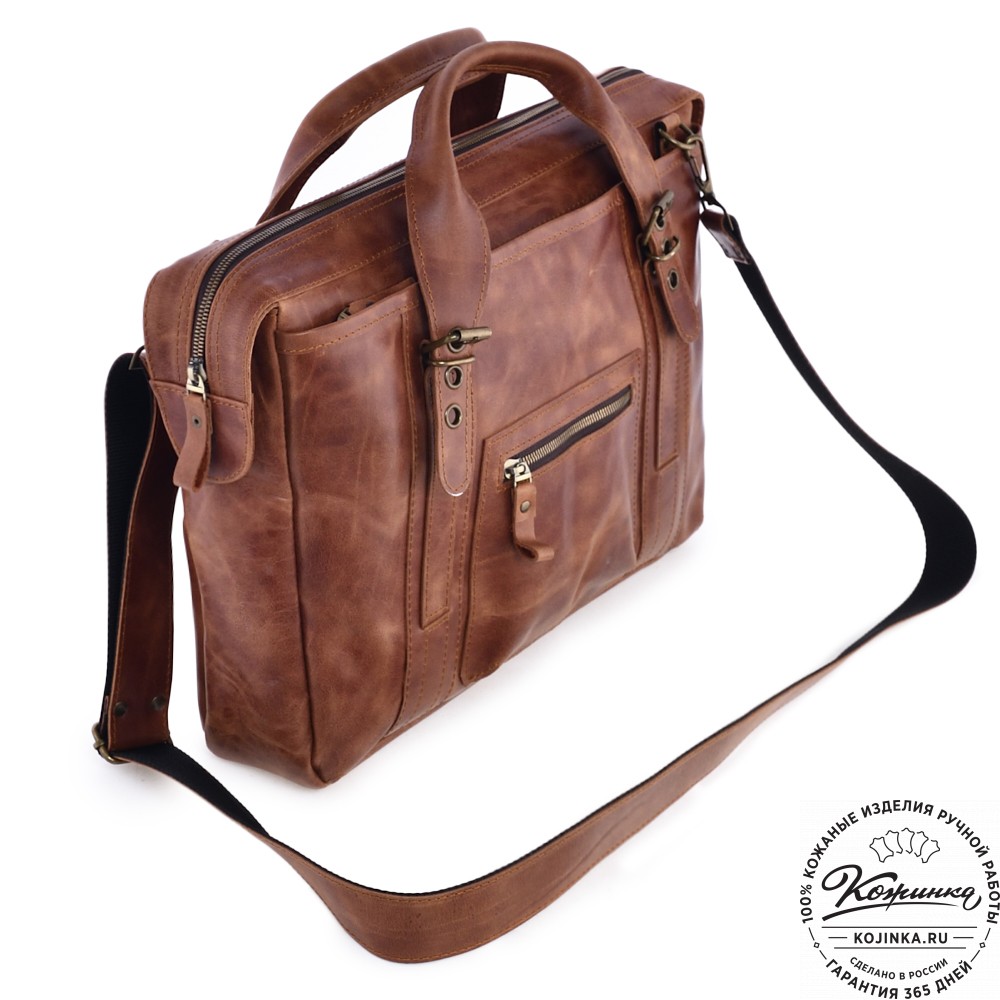 Кожаная деловая сумка "Доминик" (рыжий антик)