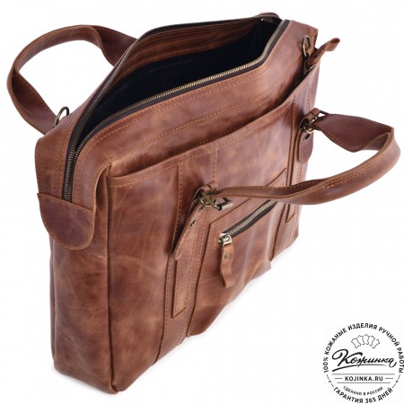 Кожаная деловая сумка "Доминик" (рыжий антик)