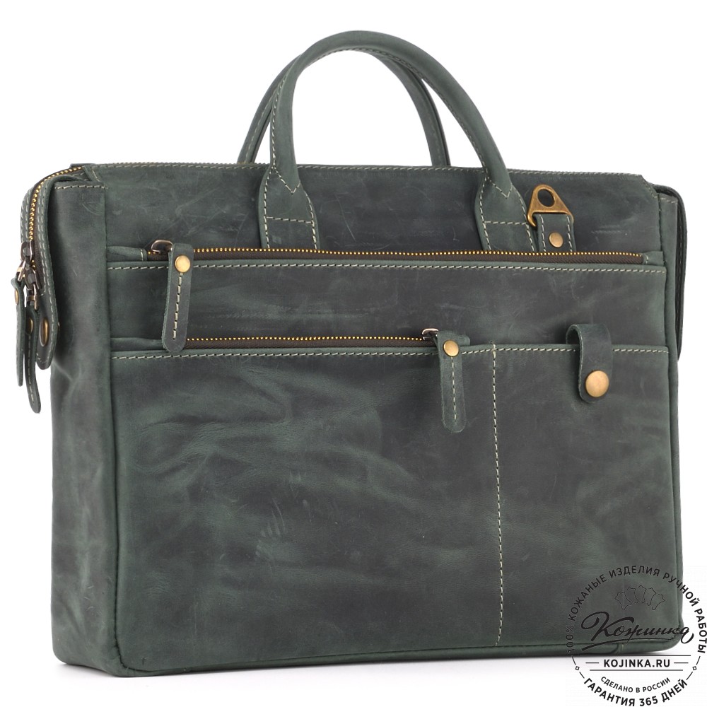 Кожаная деловая сумка "Гранд" (изумруд крейзи)