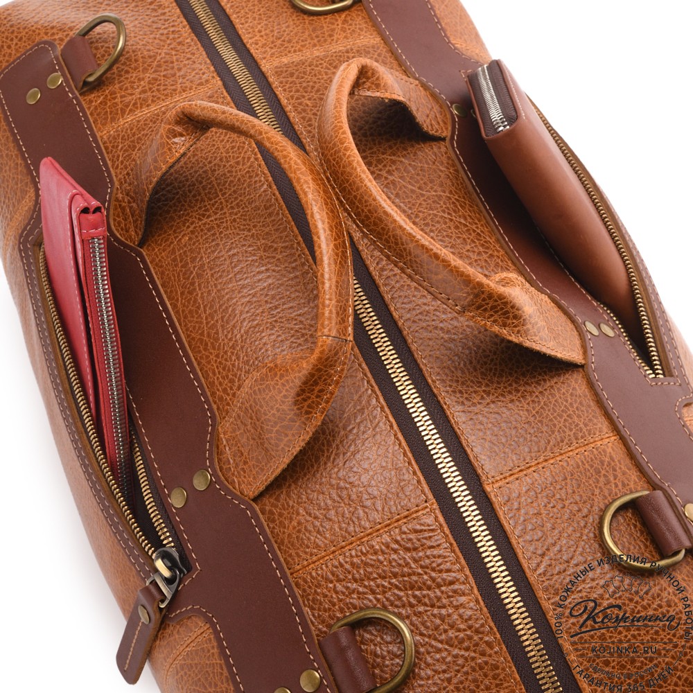 Кожаная дорожная сумка "Мегаполис" (фактура рыжая)