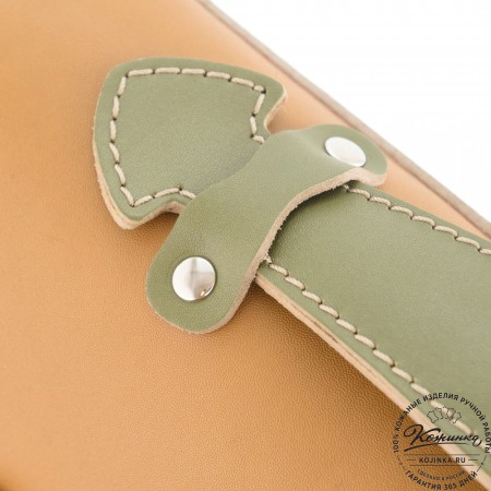 Кожаный портфель "Сатчел" (охра с зеленым) 