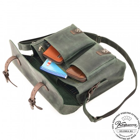 Кожаная сумка "Форман" (изумруд крейзи)