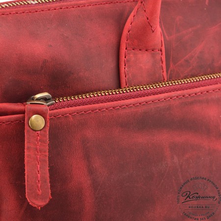  Кожаная деловая сумка "Гранд" (вишня крейзи) 