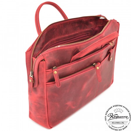  Кожаная деловая сумка "Гранд" (вишня крейзи) 