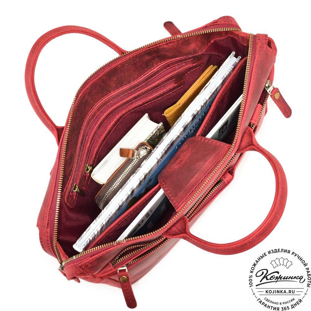  Кожаная деловая сумка "Гранд" (вишня крейзи) 