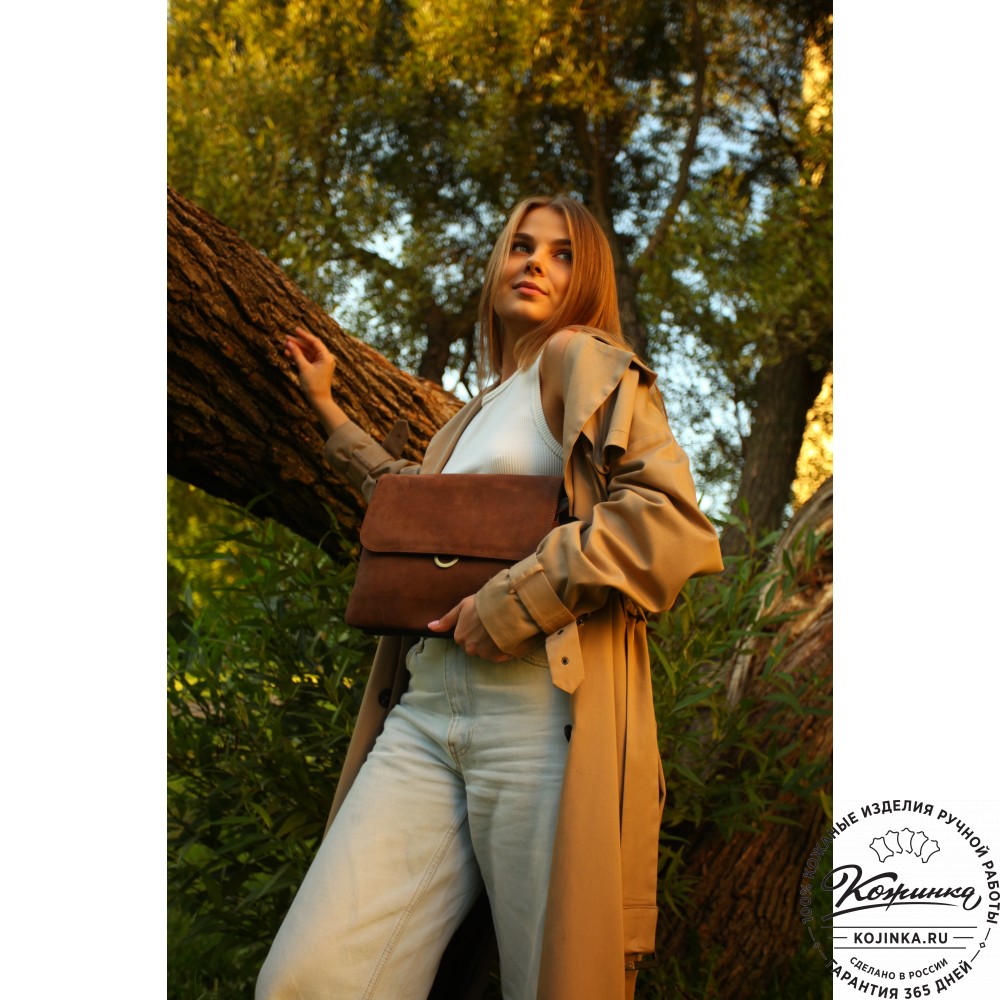 Женская сумка из кожи и замши  "Мишель" (коричневая)