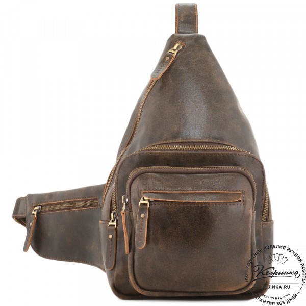  Кожаная сумка на грудь "Аполлон" (коричневая наппа). фото 1