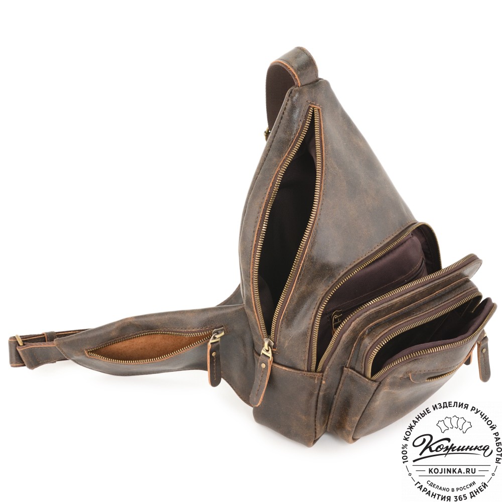  Кожаная сумка на грудь "Аполлон" (коричневая наппа)