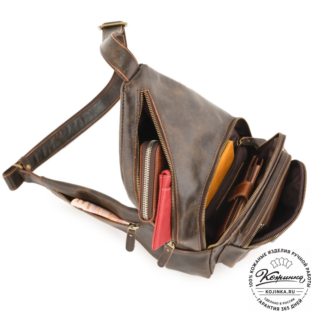  Кожаная сумка на грудь "Аполлон" (коричневая наппа)