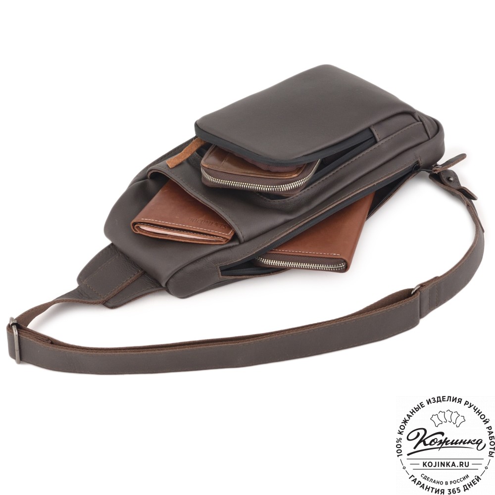 Кожаная сумка на грудь "Вульф" (темно-коричневый)