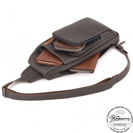Кожаная сумка на грудь "Вульф" (темно-коричневый)