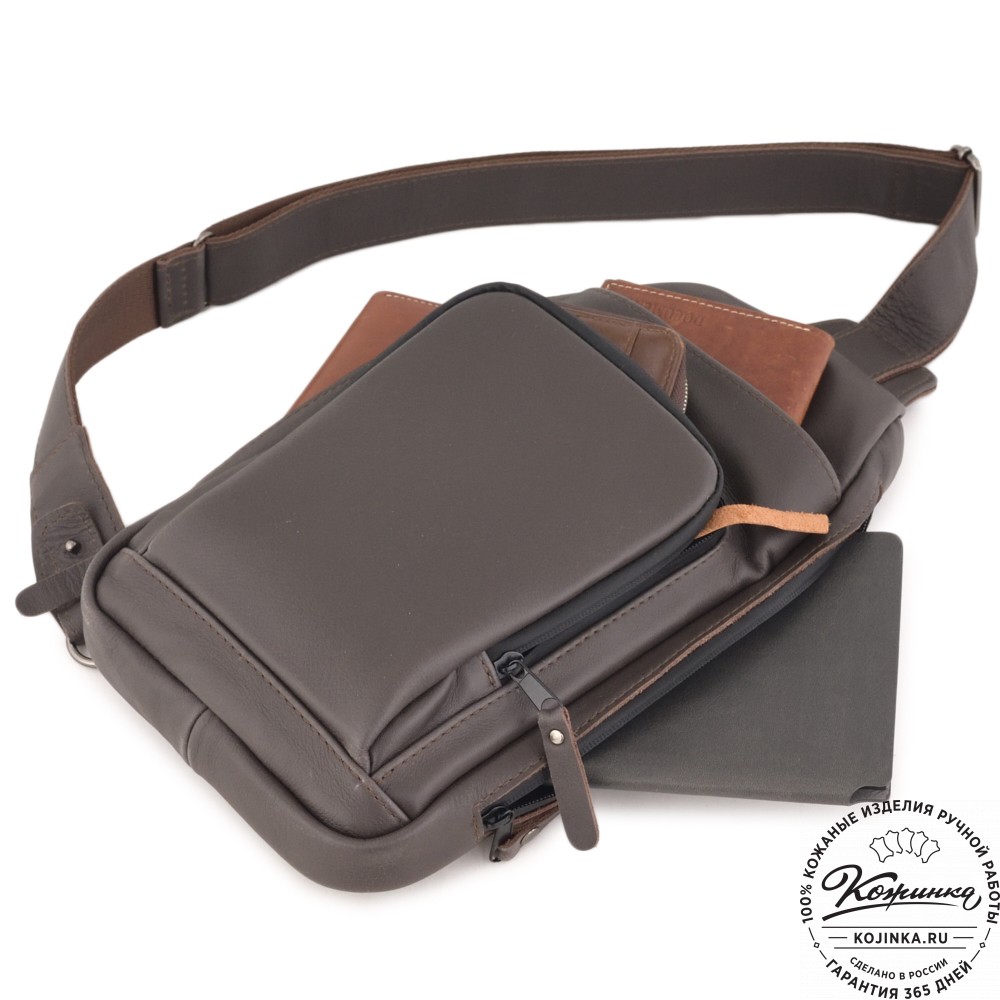 Кожаная сумка на грудь "Вульф" (темно-коричневый)