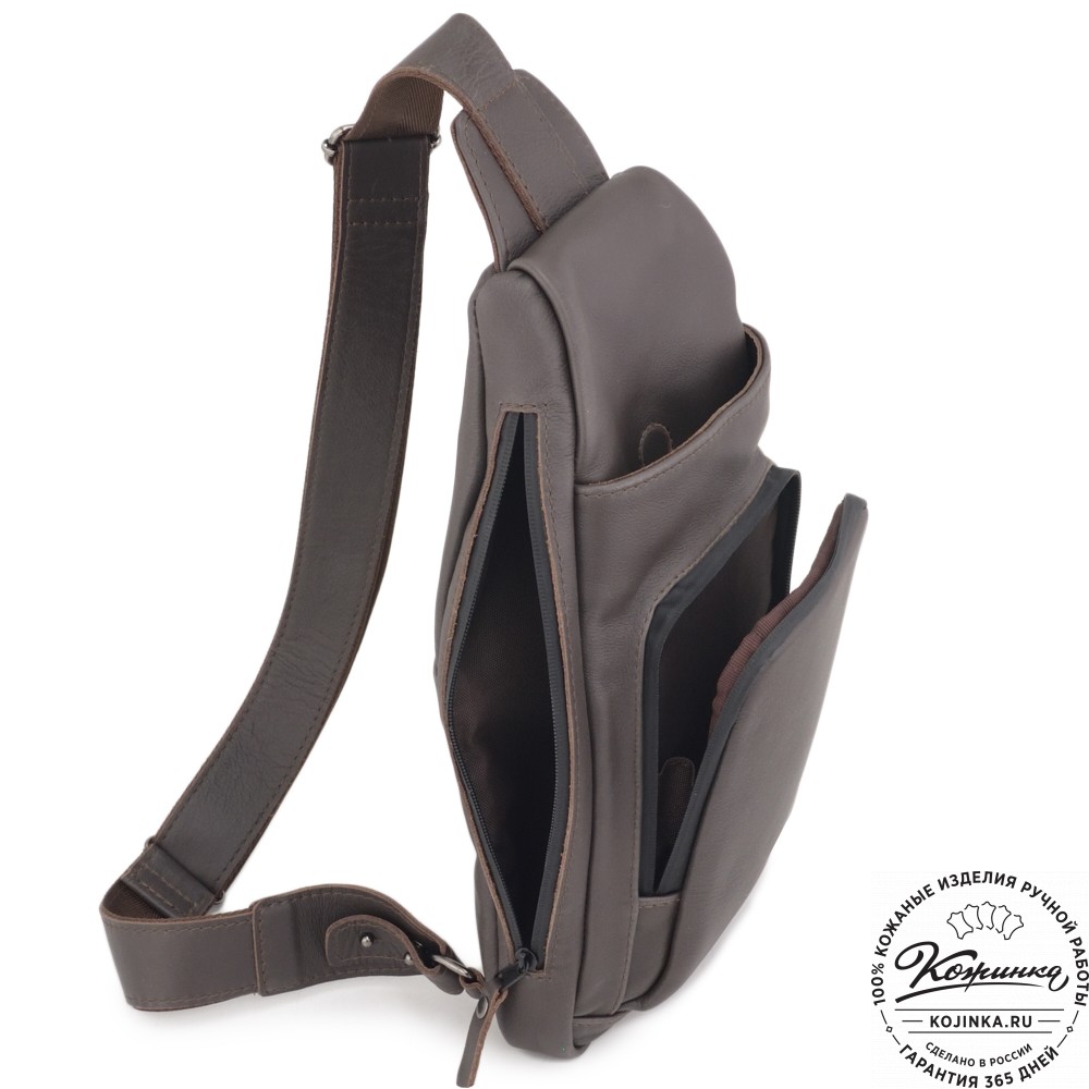Кожаная сумка на грудь "Вульф" (темно-коричневый)
