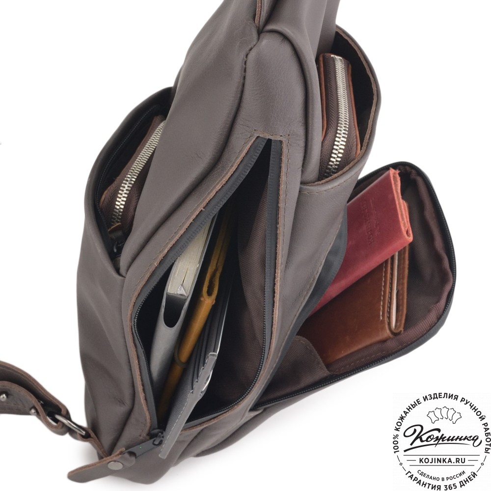 Кожаная сумка на грудь "Вульф" (темно-коричневый)