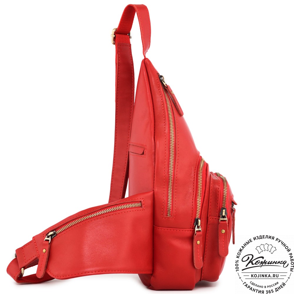  Кожаная сумка на грудь "Аполлон" (красная гладкая кожа)