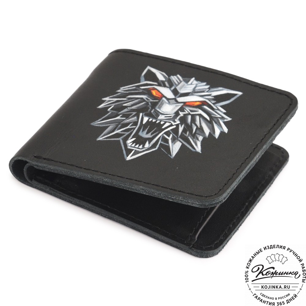  Кожаный бумажник "Рокки" "Волк" (черный)