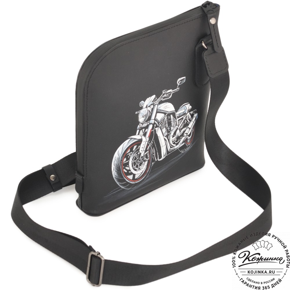  Кожаная сумка "Родос" "Мотоцикл" (черная)