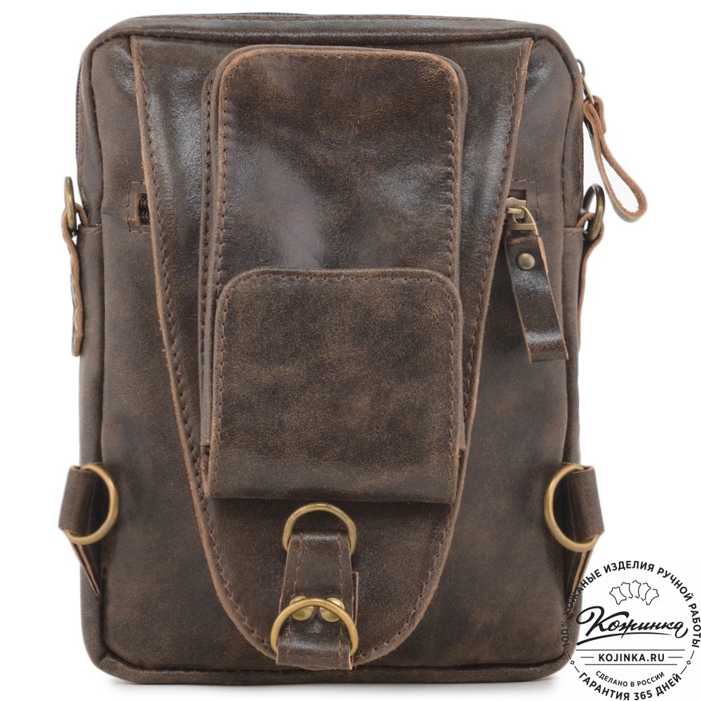 Кожаная нагрудная сумка "Стивен" (коричневая наппа)