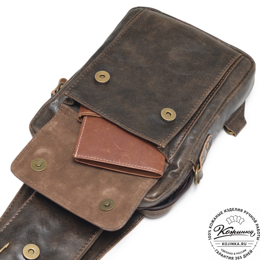 Кожаная нагрудная сумка "Стивен" (коричневая наппа)