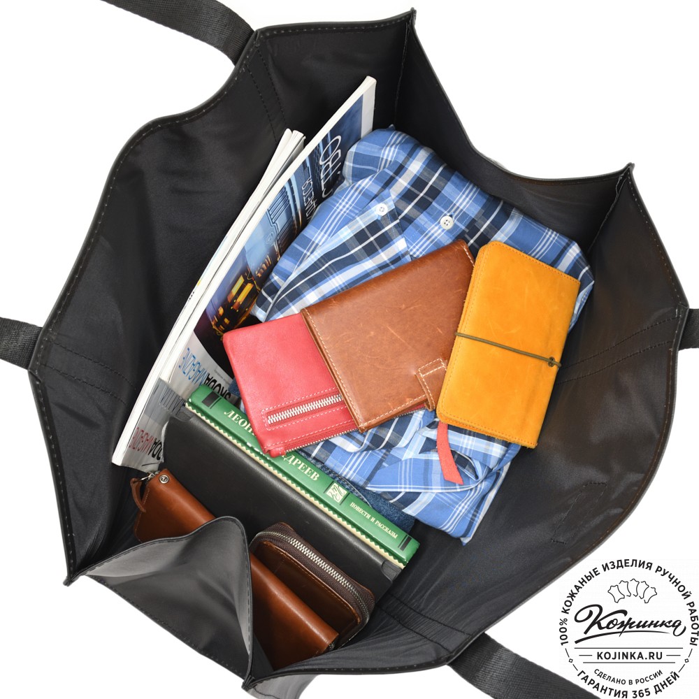 Кожаная шоппер-дровница "Родео" (черный)