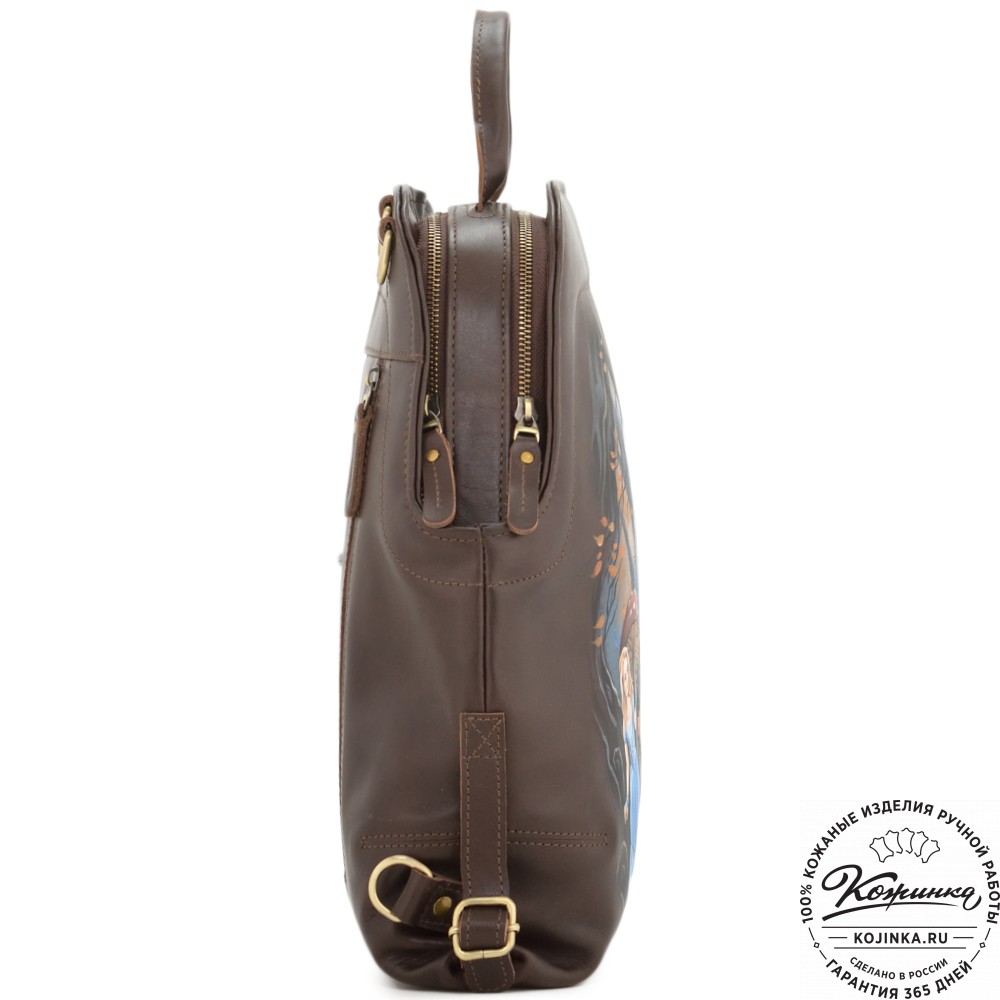 Кожаный рюкзак "Греция" "Алиса и Чешир" (коричневый)