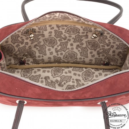 Женская кожаная сумка "Тамань" велюр (вишня)