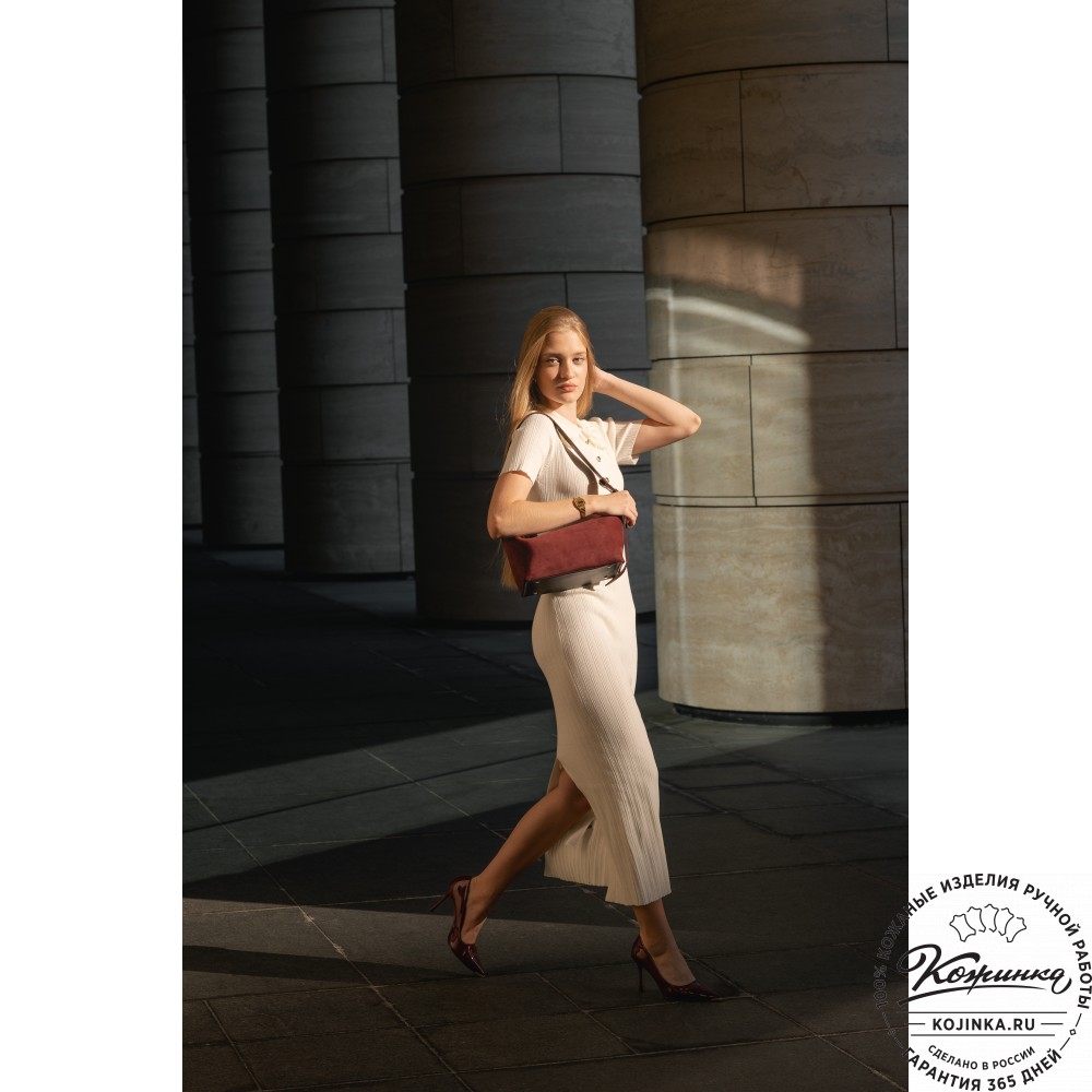 Женская кожаная сумка "Тойс" велюр (рыжая)