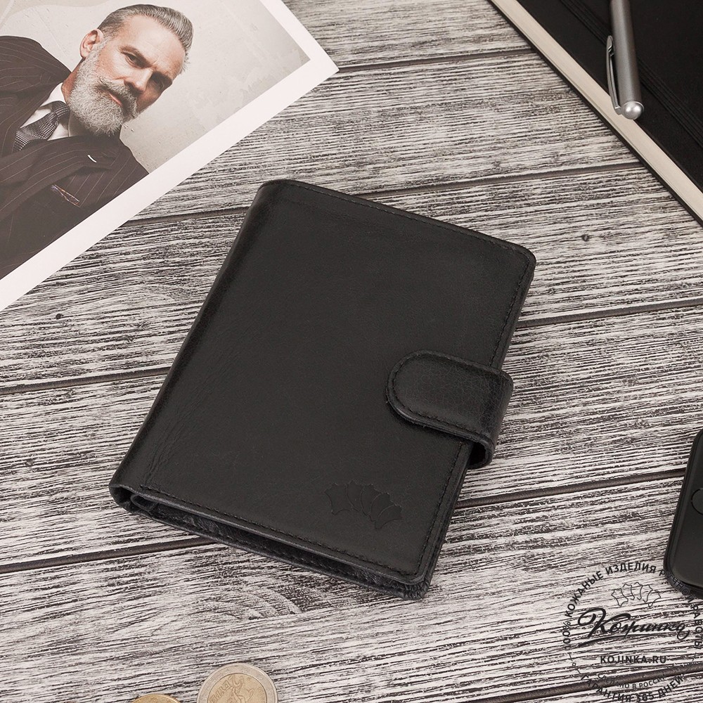 Кожаное портмоне "Пушкин" (чёрное)