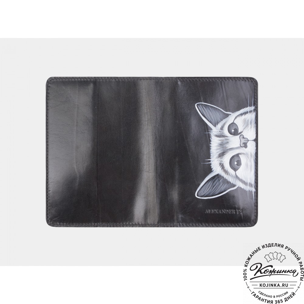 Кожаная обложка на паспорт "Любопытство" (черная)