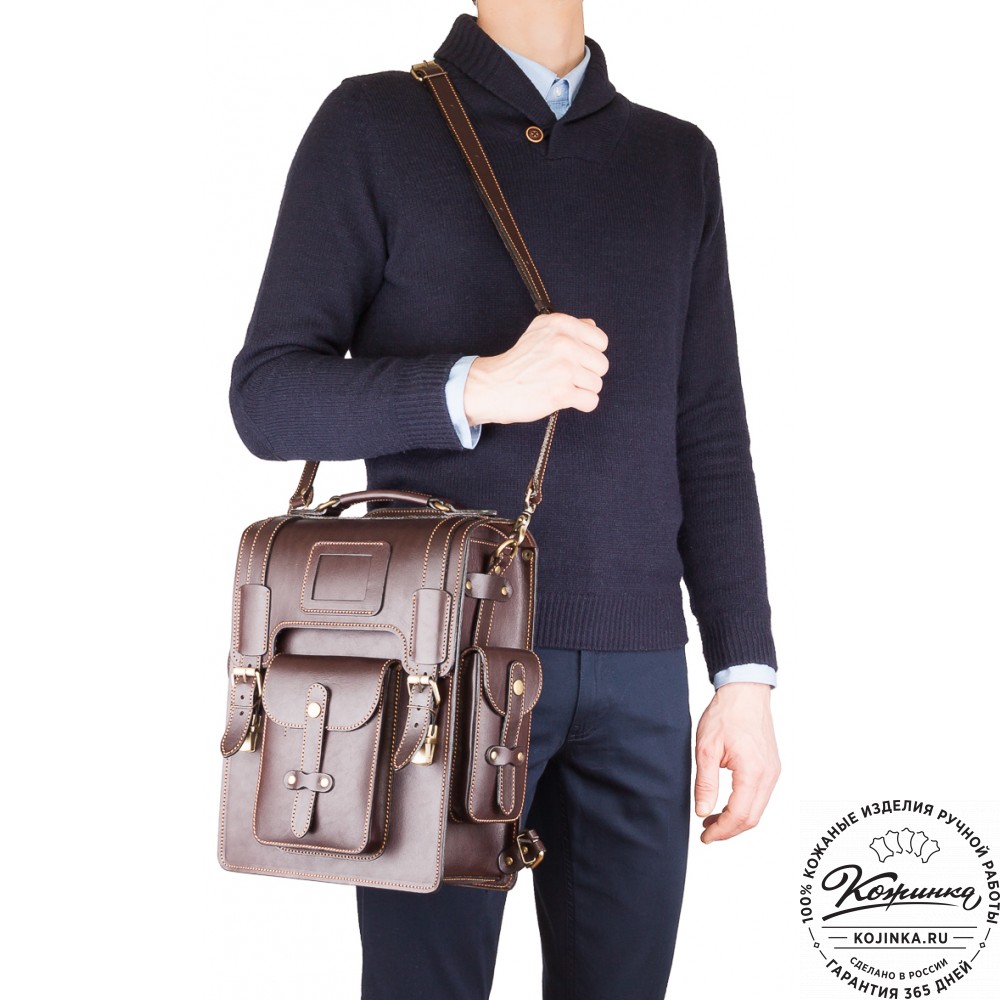 Кожаный ранец-портфель "Джонн" (темно-коричневый)