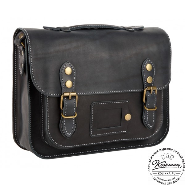 Кожаный портфель "Сатчел"  (чёрный). фото 1