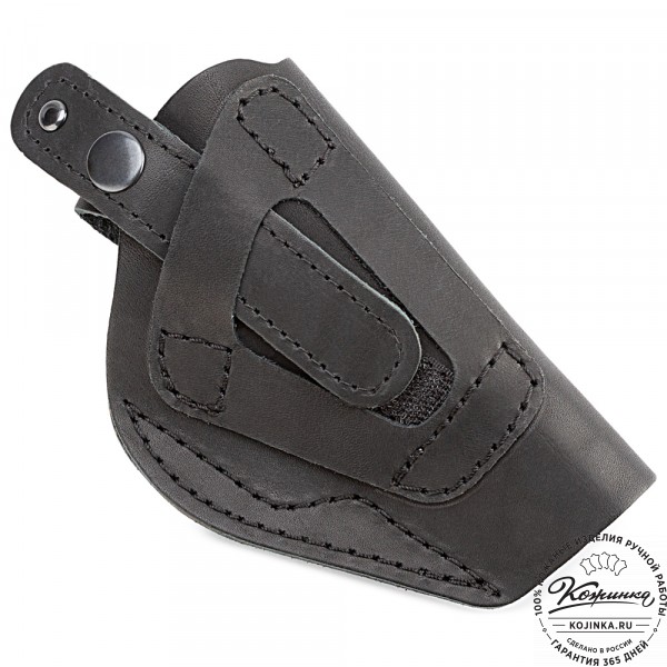 Кожаная поясная кобура  на 2 стороны для пистолета "ПМ" (черная). фото 1