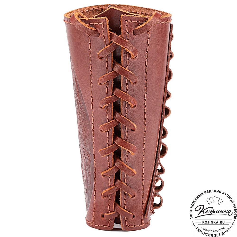 Кожаный патронташ на приклад двурядный - калибр 7,62 (коньяк)